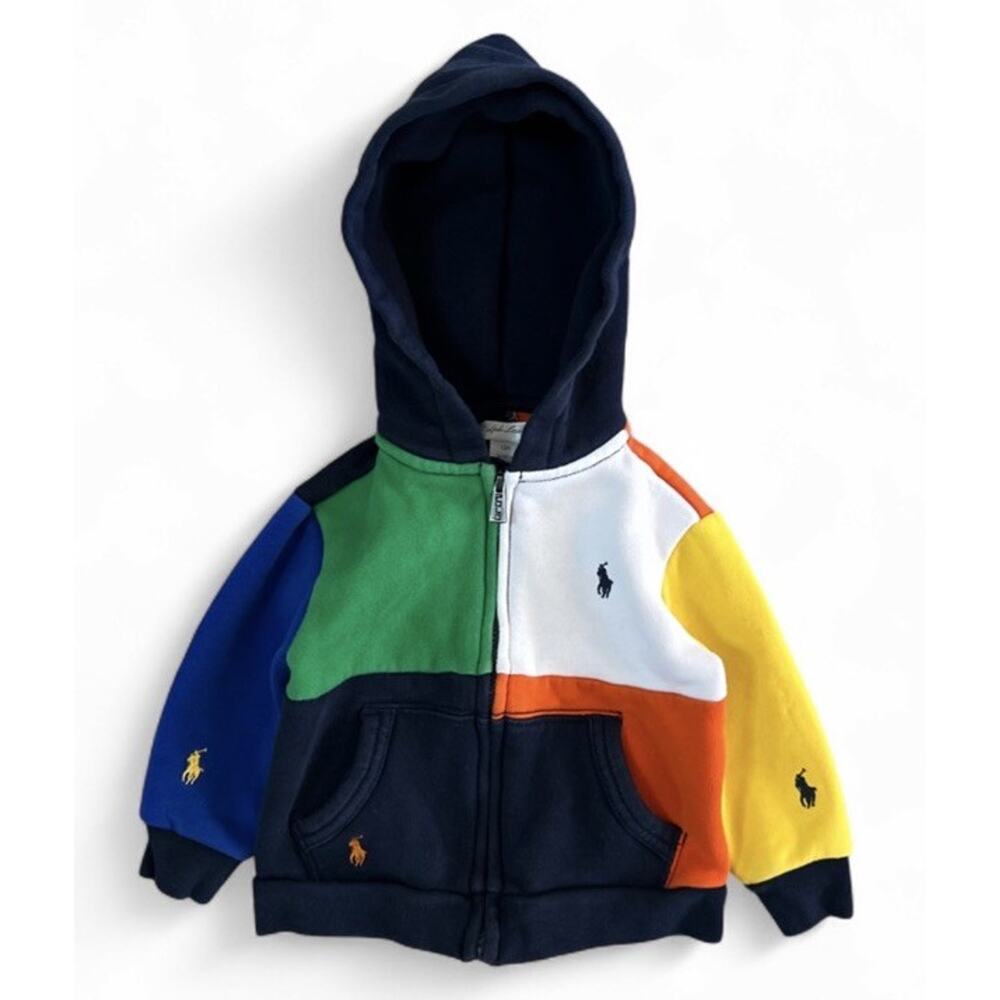 Ralph Lauren Colorblock Full Zip Hoodie Sweatshirt Baby Boy 12 Months Pony Logo